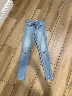 Light Blue Distressed Skinny Jeans for Women